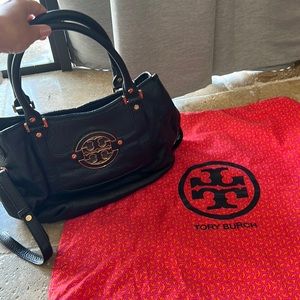 Tory Burch black leather tote with crossbody strap